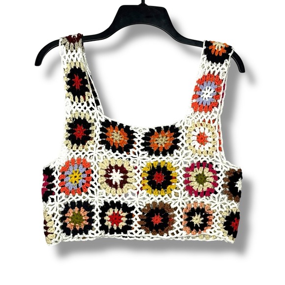 The Unbranded Brand Tops - Handmade Crochet Granny Square Crop Top Multicolor For Women Small